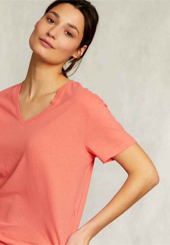 Red Basic V-Neck T-Shirt - Oranje