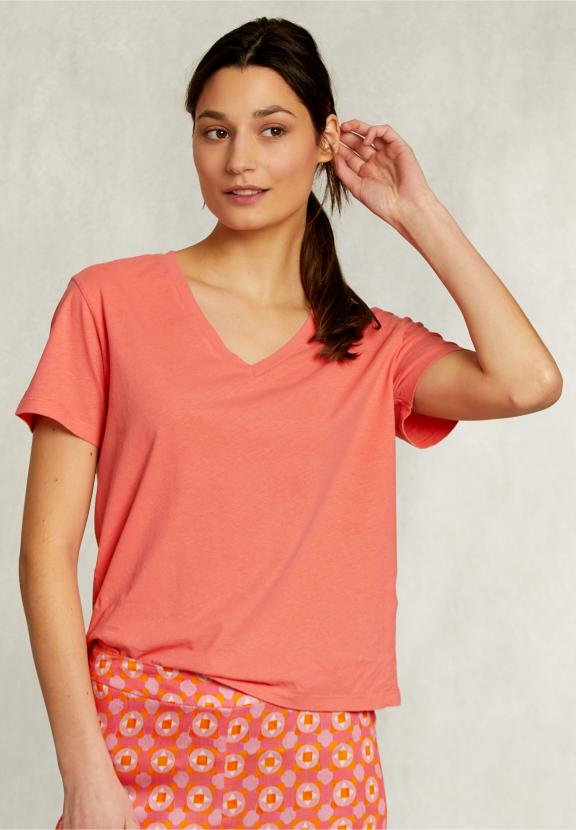 Red Basic V-Neck T-Shirt - Oranje