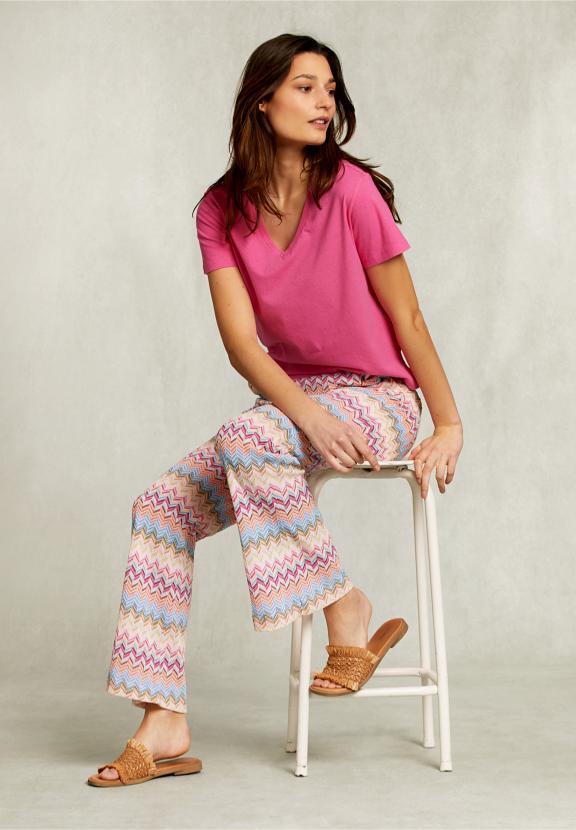 Fushia Basic V-Neck T-Shirt - Rose