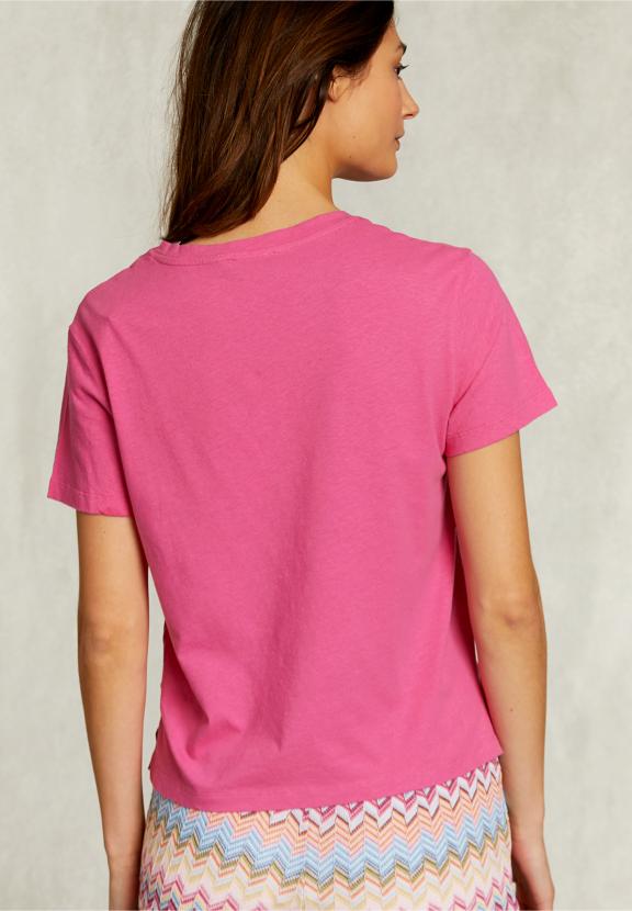 Fushia Basic V-Neck T-Shirt - Roze