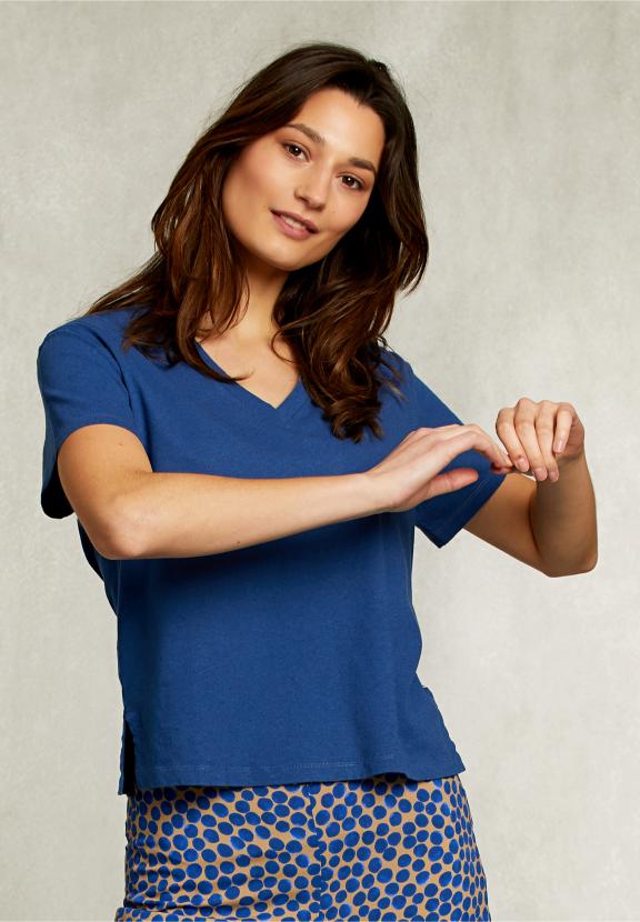 Blue Basic V-Neck T-Shirt - Blauw