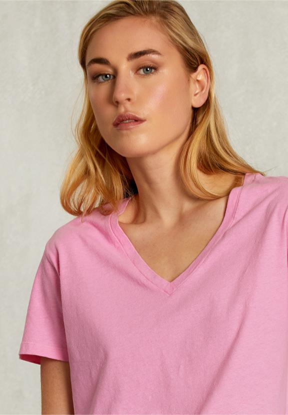 Pink Basic V-Neck T-Shirt - Roze