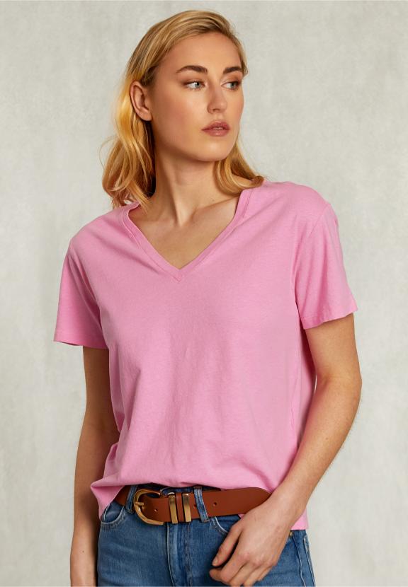 Pink Basic V-Neck T-Shirt - Roze