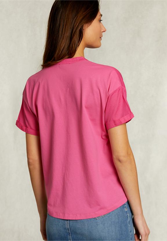 Fushia V-Neck Blouse With Pocket - Roze