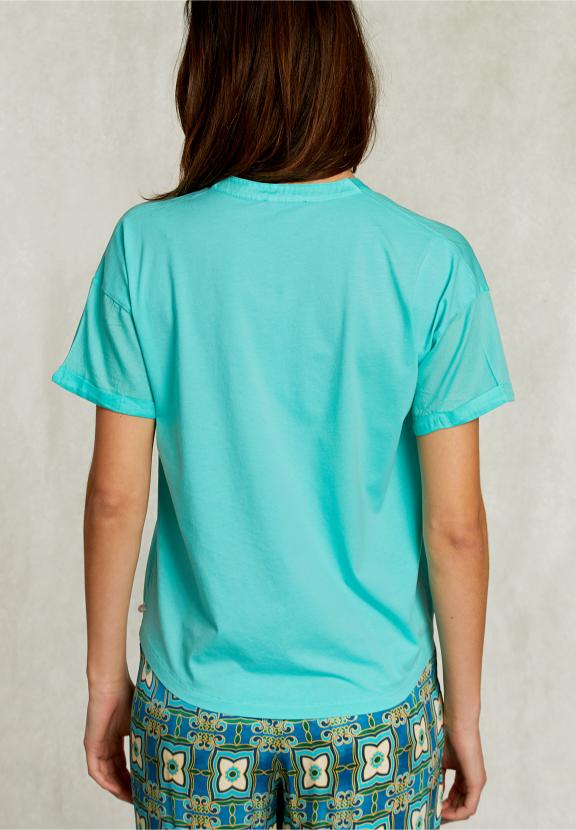 Turquoise V-Neck Blouse With Pocket - Groen