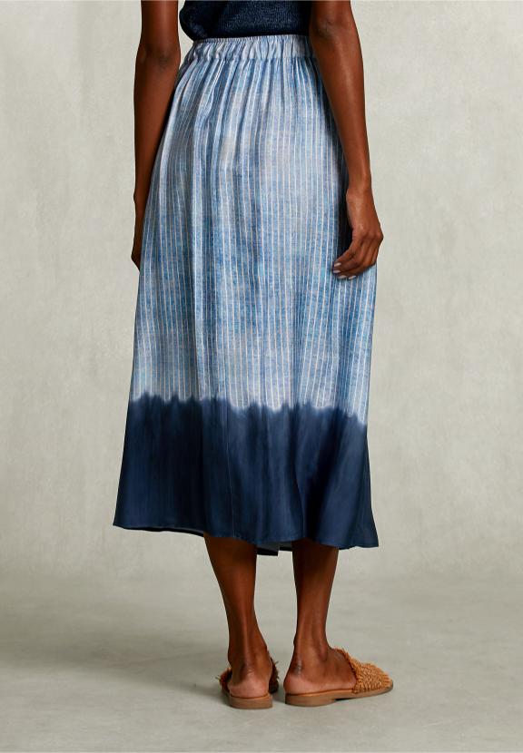 Blue Striped Tie-Dye Midi Skirt - Blauw