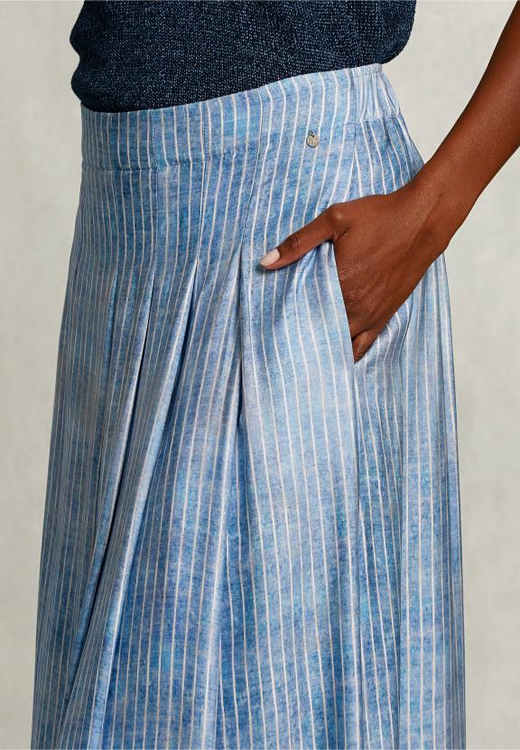 Blue Striped Tie-Dye Midi Skirt - Blauw