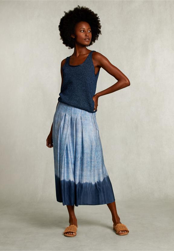 Blue Striped Tie-Dye Midi Skirt - Blauw