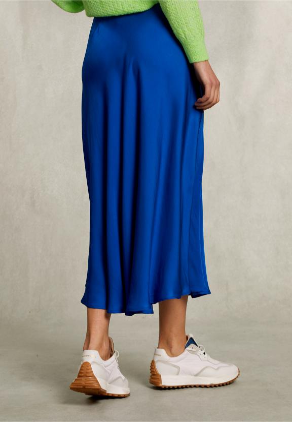 Blue Satin Flared Skirt - Bleu