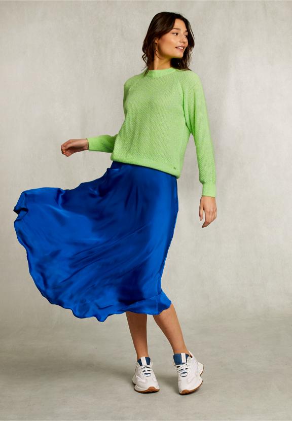 Blue Satin Flared Skirt - Blauw