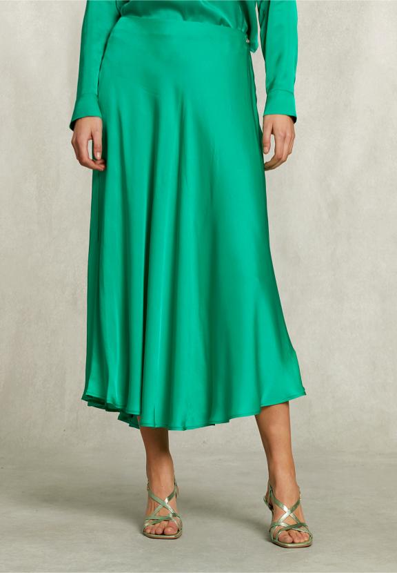 Green Satin Flared Skirt - Groen - W