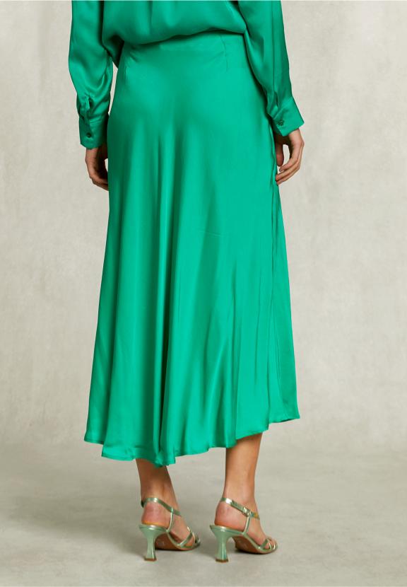 Green Satin Flared Skirt - Groen