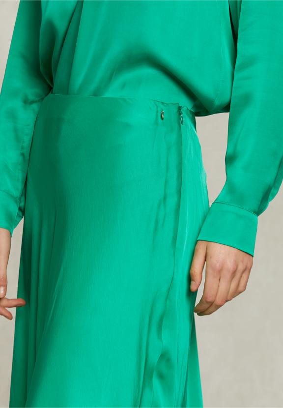 Green Satin Flared Skirt - Groen - W