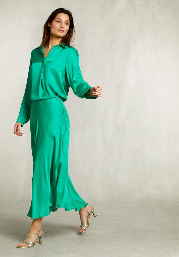 Green Satin Flared Skirt - Groen