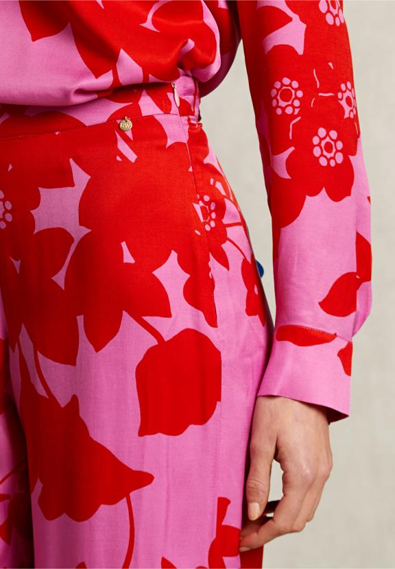 Red/Pink Floral Pants Elastic Waist - Roze