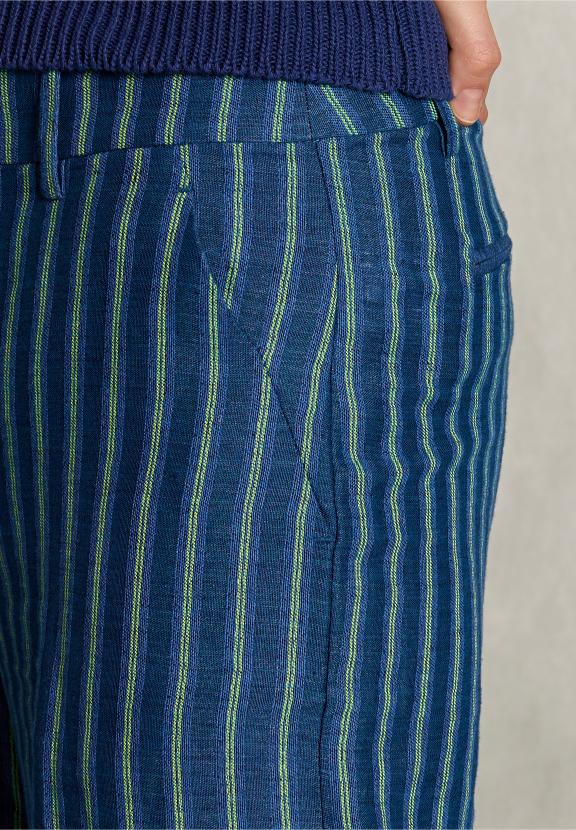 Blue/Green Striped Linen Pants - Bleu