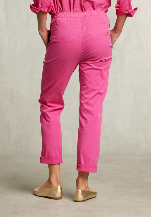 Pink Cotton Pants Elastic Waist - Roze