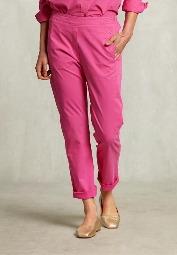 Pink Cotton Pants Elastic Waist - Roze