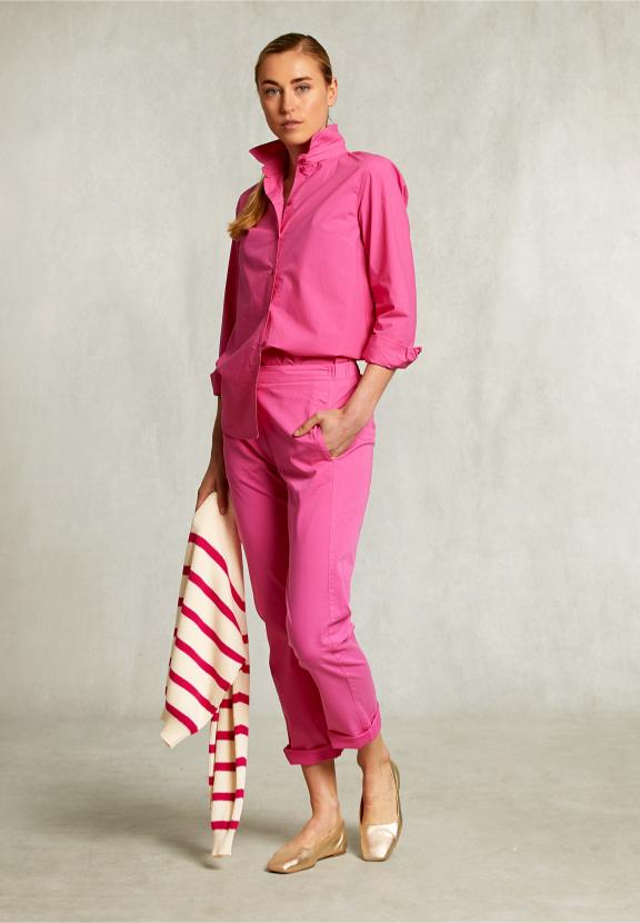 Pink Cotton Pants Elastic Waist - Roze