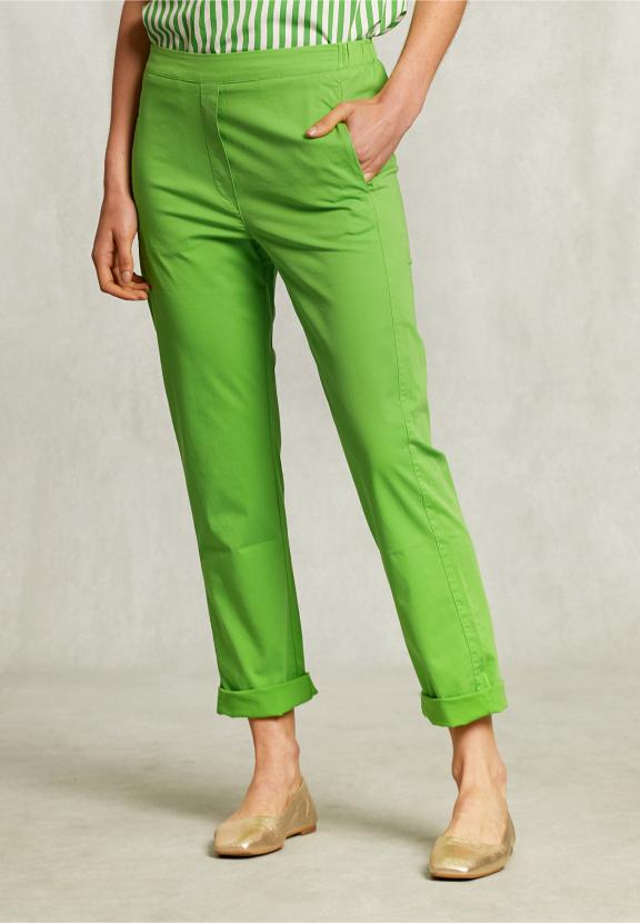 Green Cotton Pants Elastic Waist - Groen