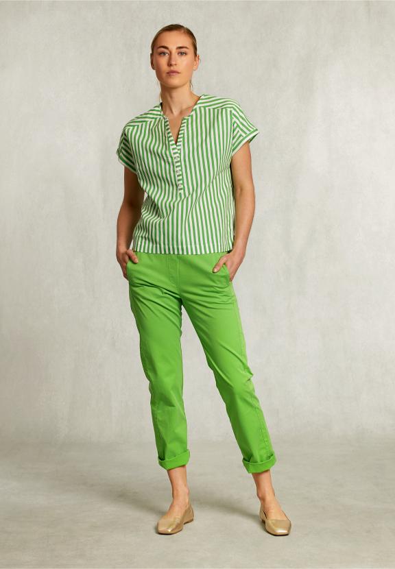 Green Cotton Pants Elastic Waist - Groen