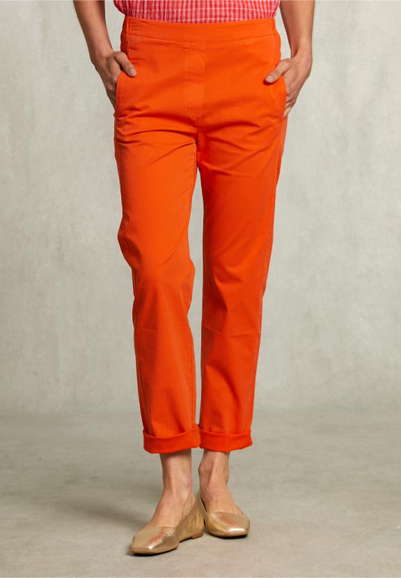 Orange Cotton Pants Elastic Waist - Oranje