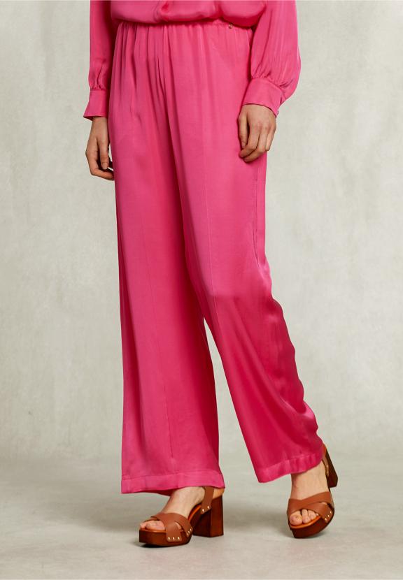 Fushia Loose Pants Elastic Waist - Roze
