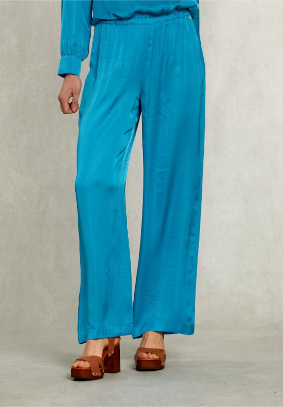 Petrol Loose Pants Elastic Waist - Blauw