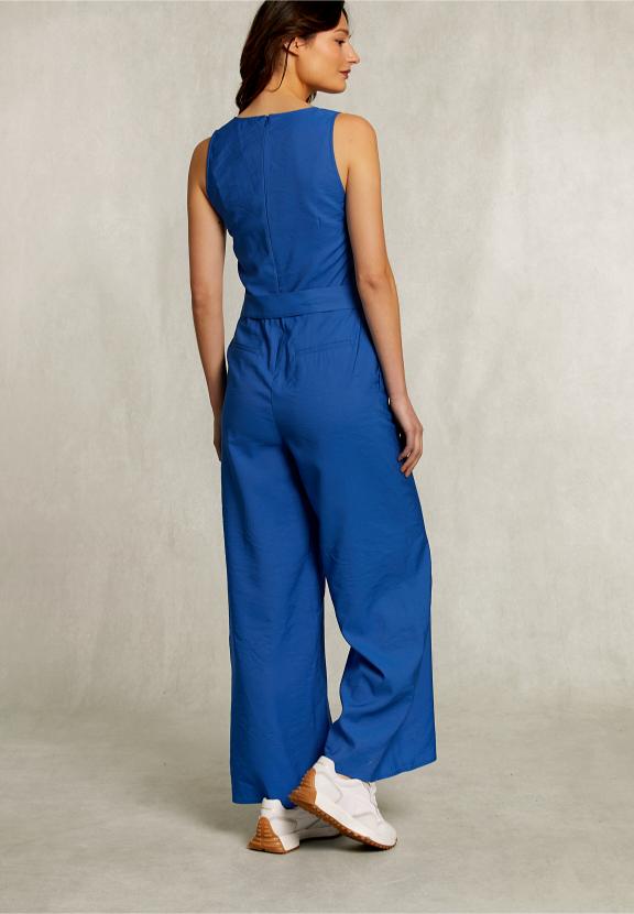 Blue Belted Sleeveless Jumpsuit - Blauw