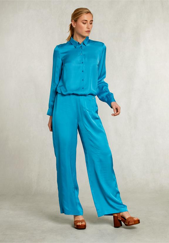 Petrol Viscose Blouse With Buttons - Bleu