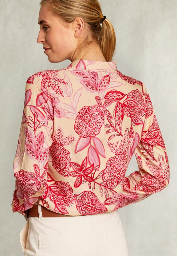 Beige/Red Floral Blouse Long Sleeves - Roze