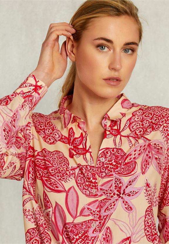 Beige/Red Floral Blouse Long Sleeves - Roze
