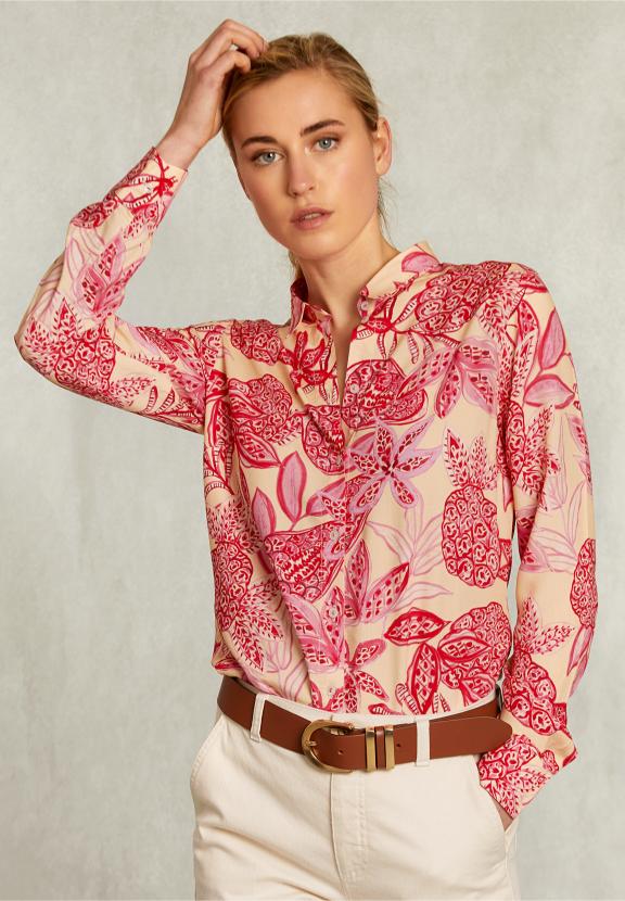 Beige/Red Floral Blouse Long Sleeves - Roze