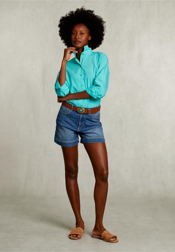 Turquoise Uni Centered Blouse - Vert