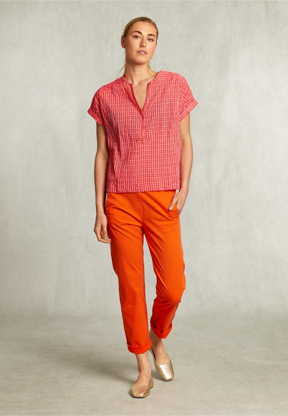 Pink/Red Checked V-Neck Blouse - Roze