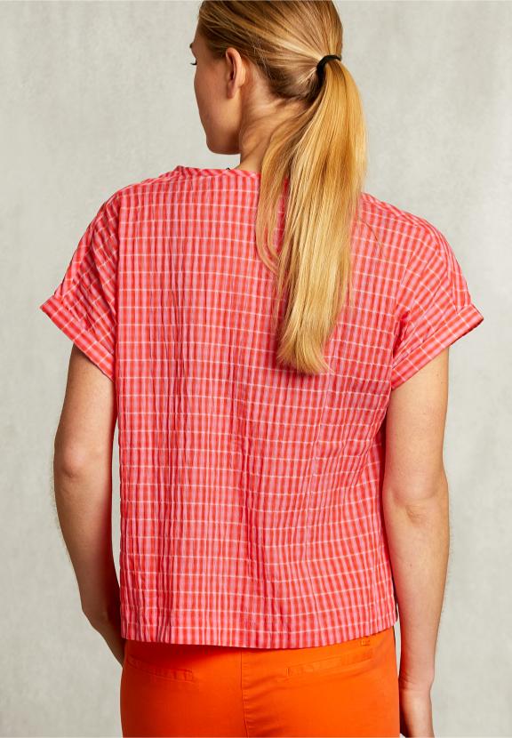 Pink/Red Checked V-Neck Blouse - Roze