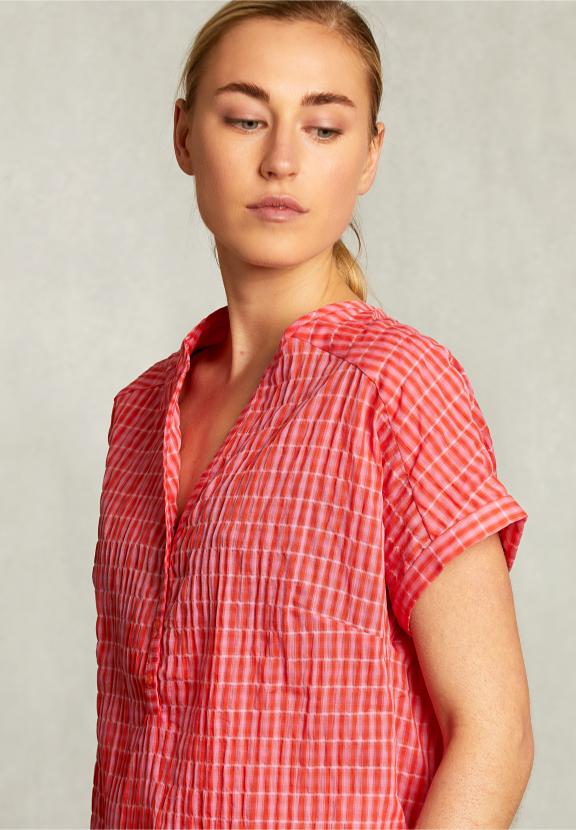 Pink/Red Checked V-Neck Blouse - Roze