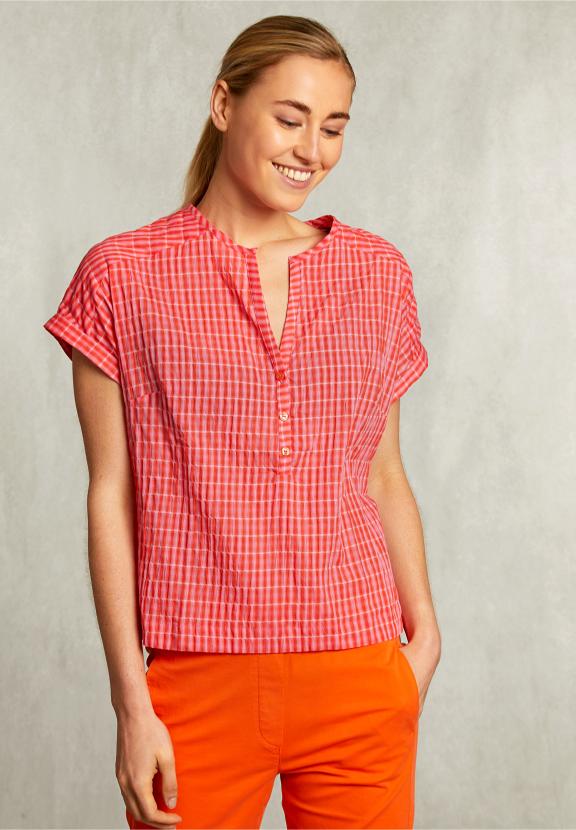 Pink/Red Checked V-Neck Blouse - Roze
