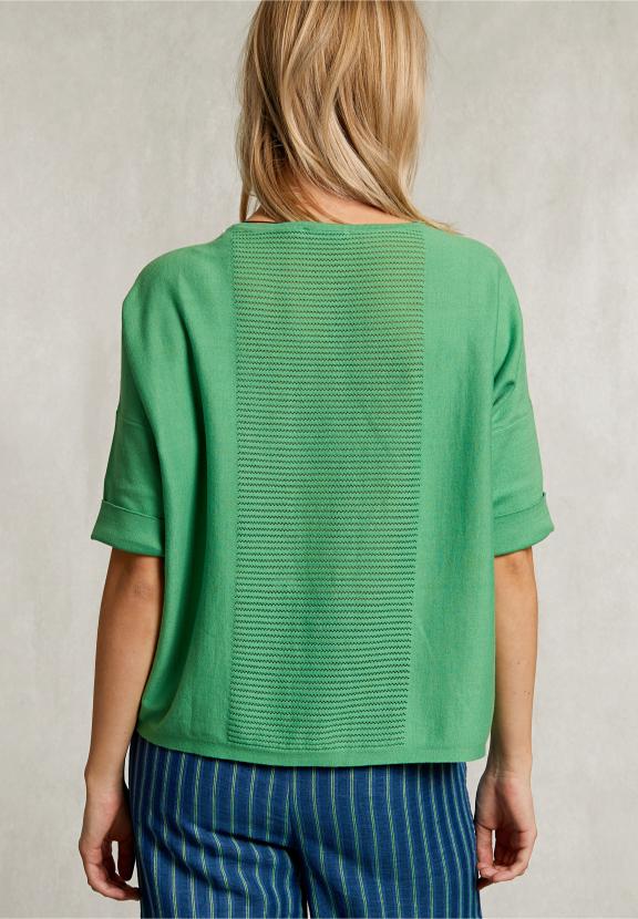 Green Sweater Ajour On Back - Groen