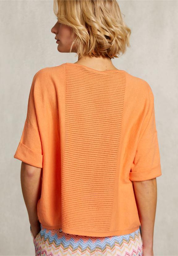 Orange Sweater Ajour On Back - Oranje