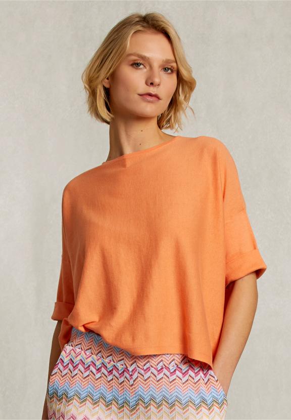 Orange Sweater Ajour On Back - Oranje