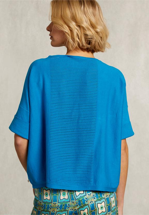Blue Sweater Ajour On Back - Bleu