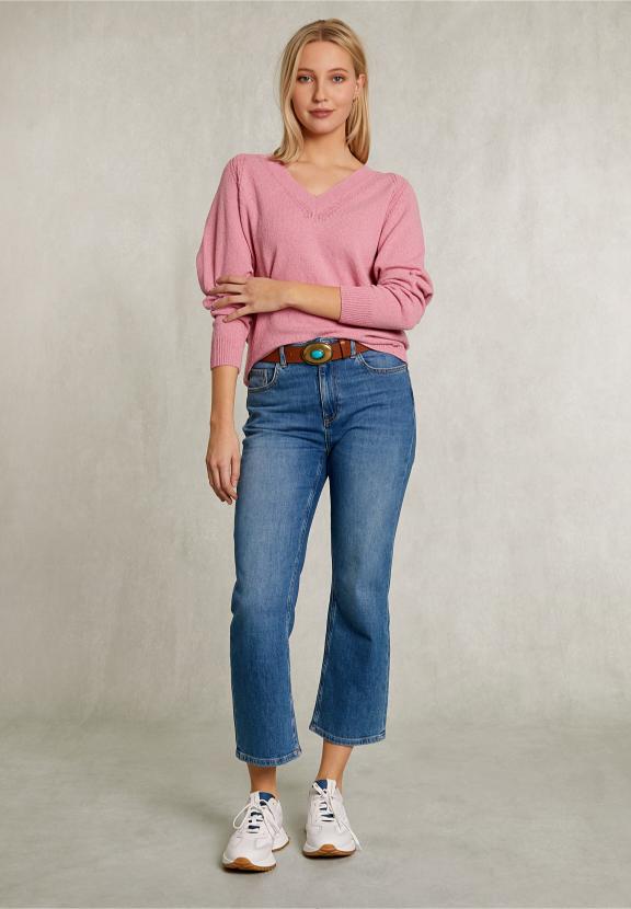 Pink Raglan V-Neck Sweater - Roze