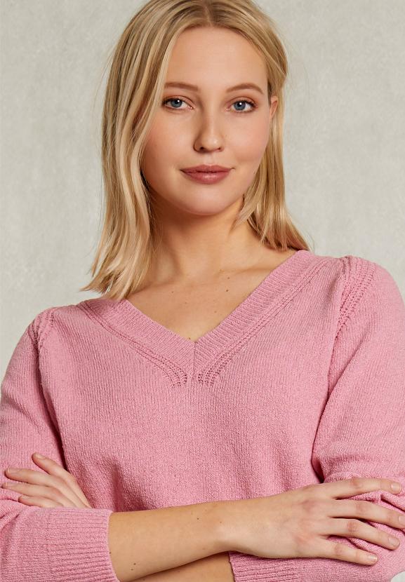 Pink Raglan V-Neck Sweater - Roze