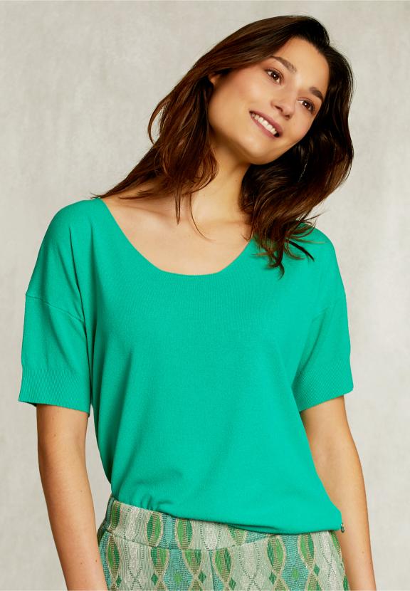 Green Viscose Sweater Short Sleeves - Vert