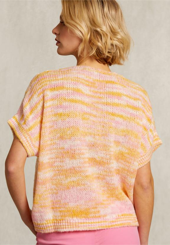 Pink/Orange Striped V-Neck Spencer - Geel