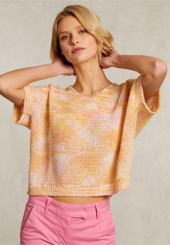Pink/Orange Striped V-Neck Spencer - Geel