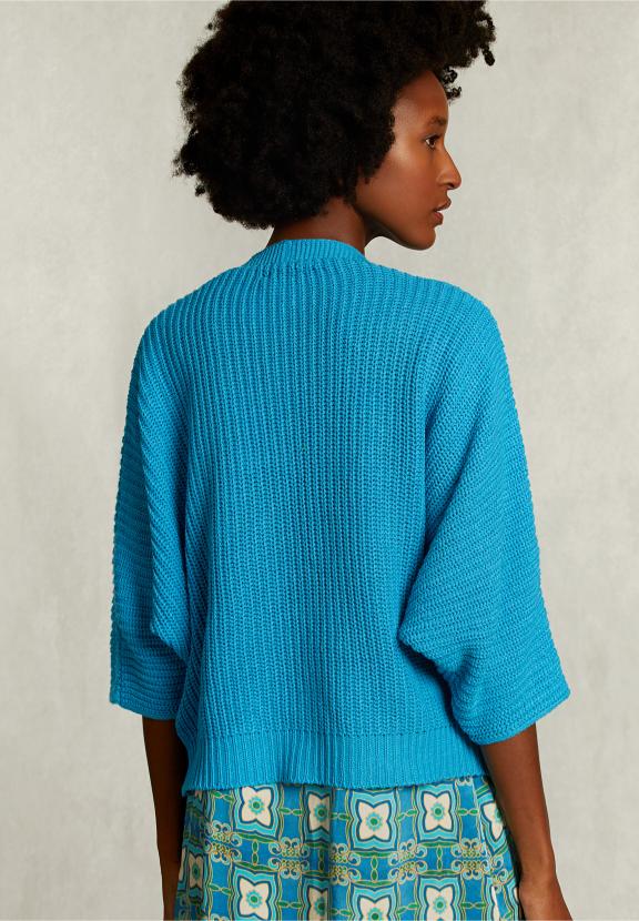 Blue V-Neck Cardigan 3/4 Sleeves - Blauw