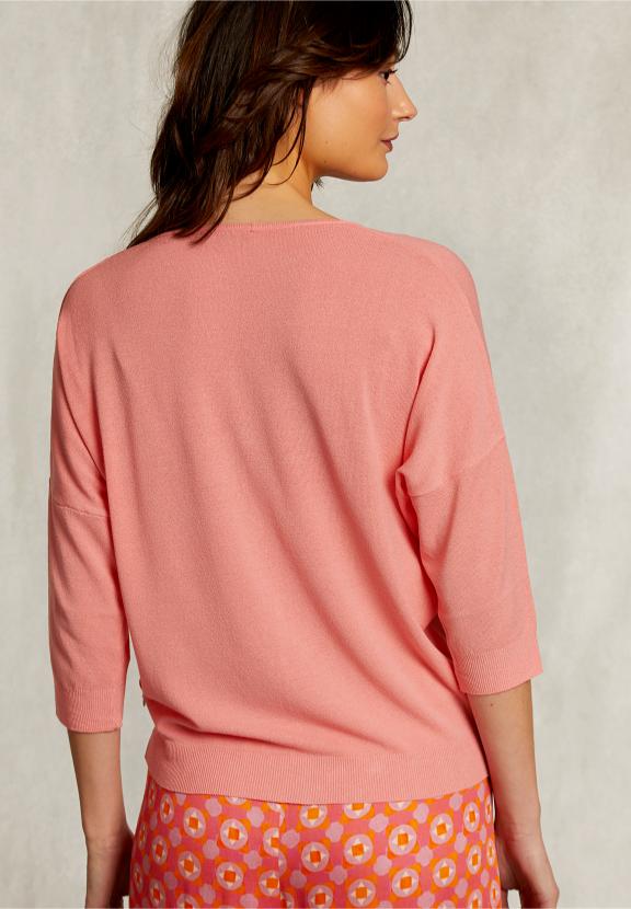 Pink V-Neck Cardigan 3/4 Sleeves - Rose