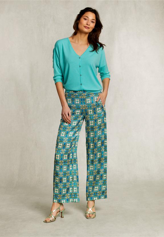 Turquoise V-Neck Cardigan 3/4 Sleeves - Groen